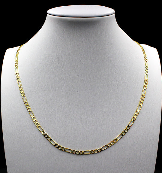 10K Solid Yellow Gold Figaro Link Chain Necklace 2MM 14