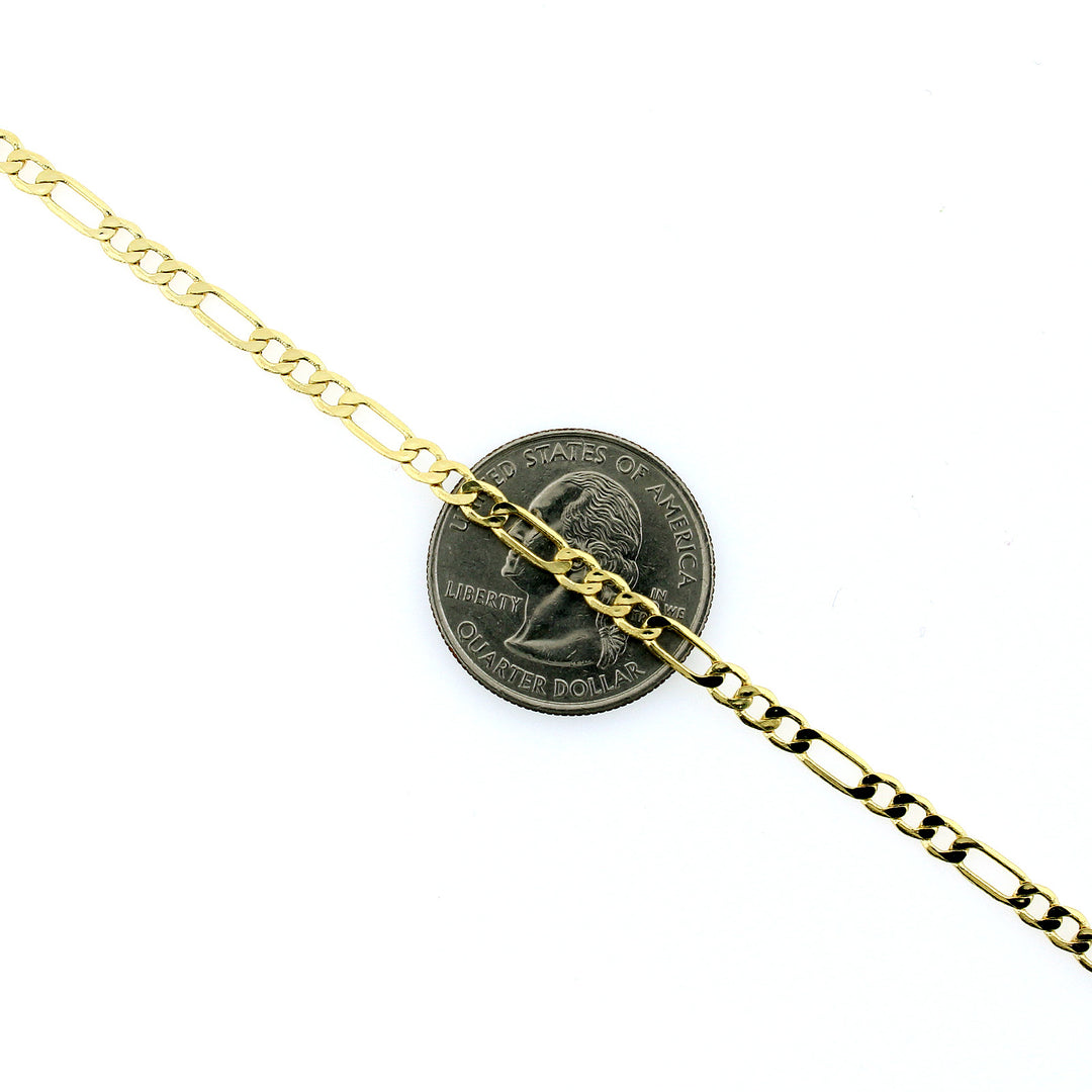 10K Solid Yellow Gold Figaro Link Chain Necklace 2MM 14