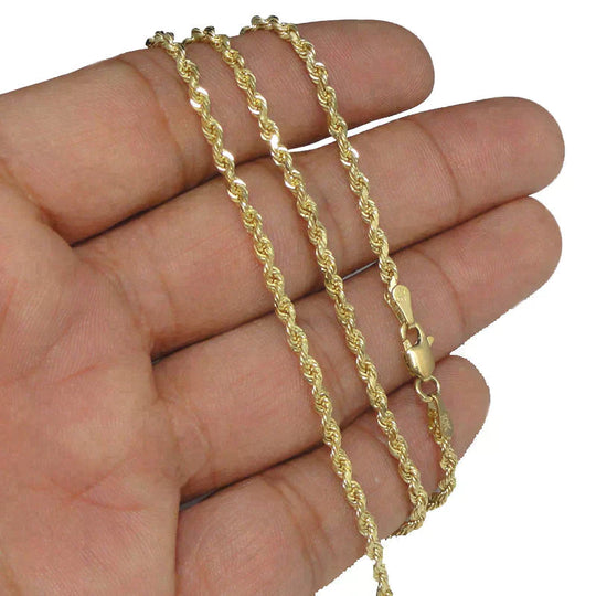 Real 10K Yellow Gold Diamond Cut Basketball CZ Pendant &amp; 2.5mm Rope Chain Necklace Set