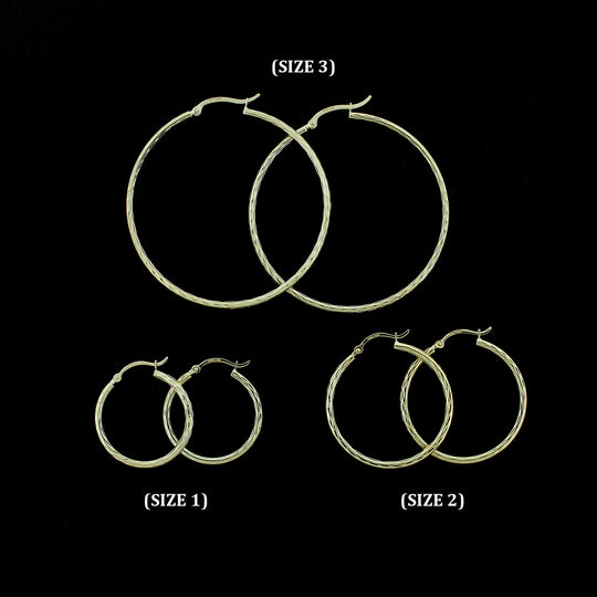 Real 10K Yellow Gold Diamond Cut Round Plain Shiny Hoop Earrings 3 Sizes