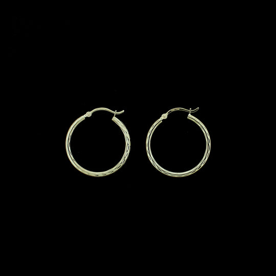 Real 10K Yellow Gold 25mm X 2mm 1" Diamond Cut Round Plain Hoop Earrings