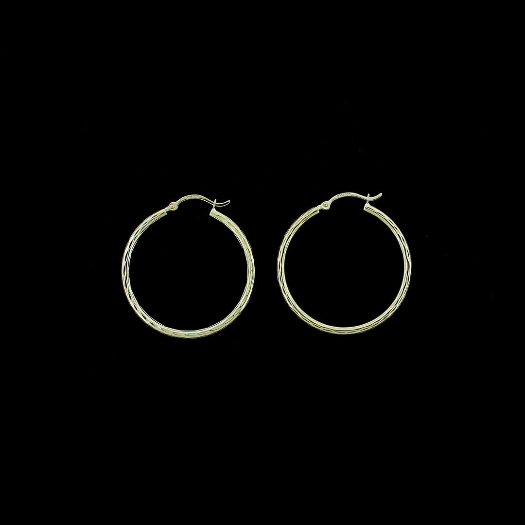Real 10K Yellow Gold 32mm X 2mm 1.25" Diamond Cut Medium Plain Hoop Earrings