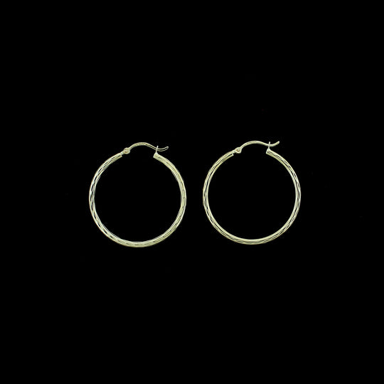 Real 10K Yellow Gold 32mm X 2mm 1.25" Diamond Cut Medium Plain Hoop Earrings