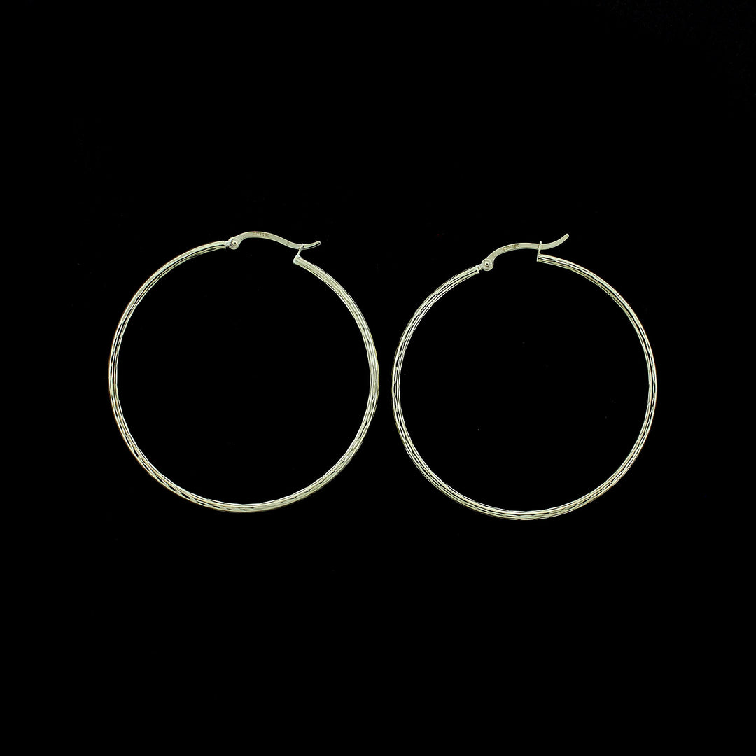Real 10K Yellow Gold 50mm X 2mm 2" Diamond Cut Large Plain Hoop Earrings