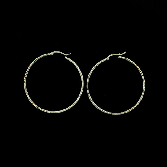 Real 10K Yellow Gold 50mm X 2mm 2" Diamond Cut Large Plain Hoop Earrings