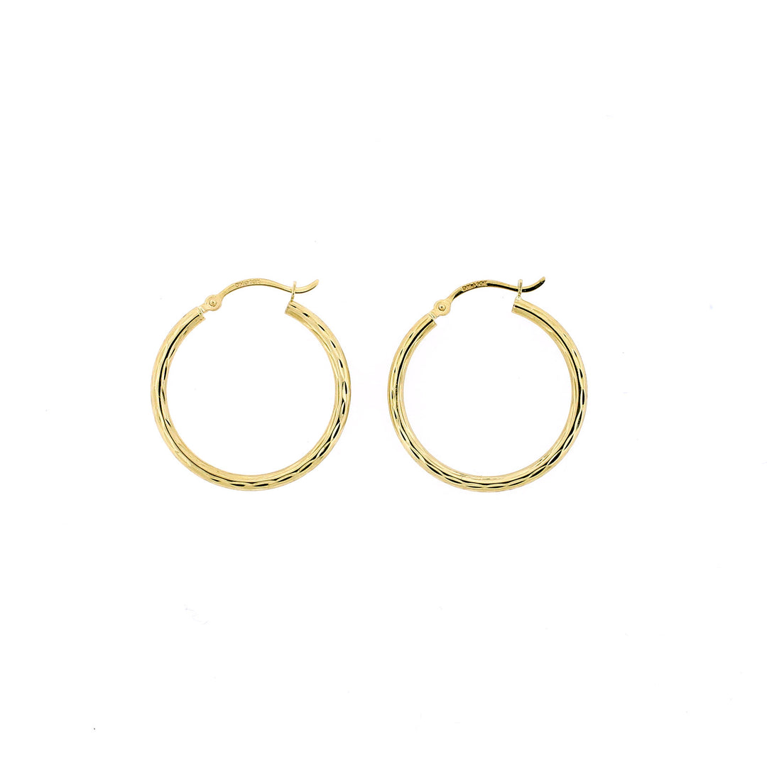 Real 10K Yellow Gold 25mm X 2mm 1" Diamond Cut Round Plain Hoop Earrings