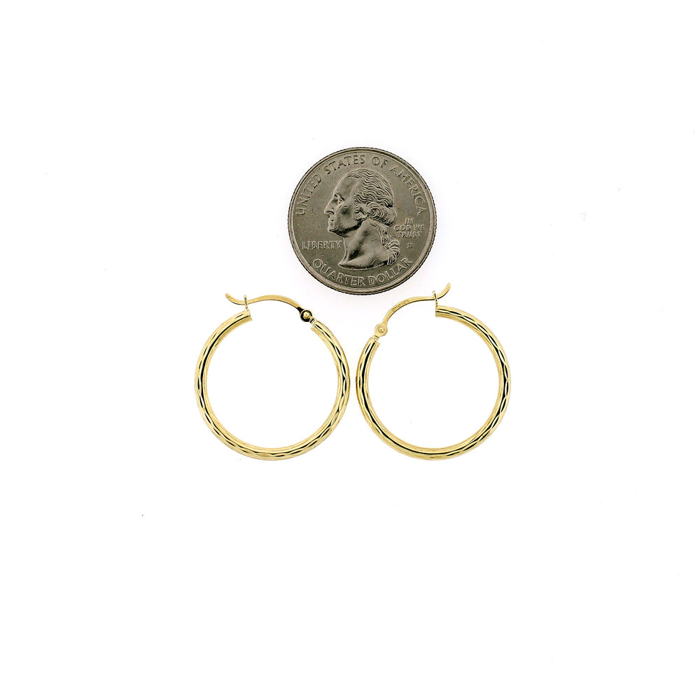 Womens 10K Yellow Gold Diamond Cut Round Plain Shiny Hoop Earrings, 3 Sizes