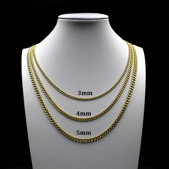 Real 10K Yellow Gold 3mm 4mm 5mm Miami Cuban Link Chain Pendant Necklace 16"-26"