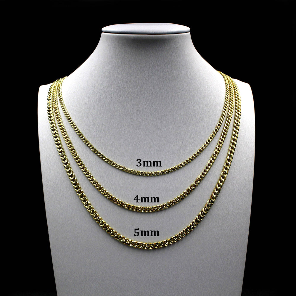 10K Yellow Gold 3mm 4mm 5mm Miami Cuban Link Chain Necklace, 10KT Real Gold