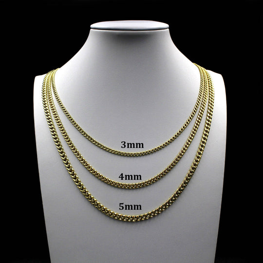 10K Yellow Gold 3mm 4mm 5mm Miami Cuban Link Chain Necklace, 10KT Real Gold