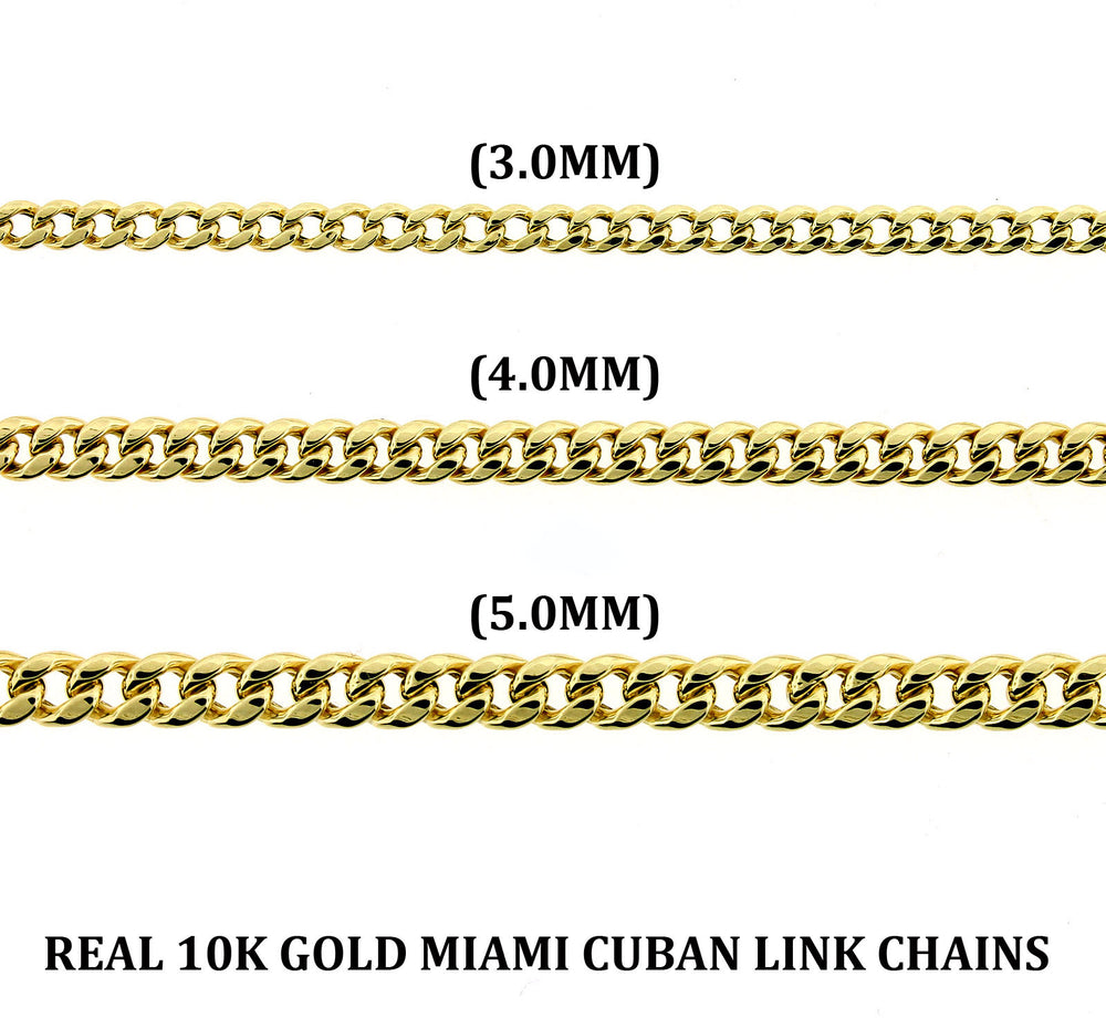 Real 10K Yellow Gold 3mm 4mm 5mm Miami Cuban Link Chain Pendant Necklace 16"-26"