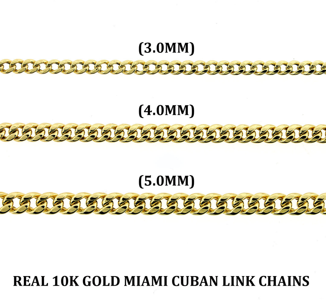Real 10K Yellow Gold 3mm 4mm 5mm Miami Cuban Link Chain Pendant Necklace 16"-26"