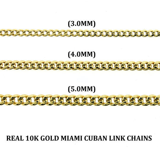 Real 10K Yellow Gold 3mm 4mm 5mm Miami Cuban Link Chain Pendant Necklace 16"-26"