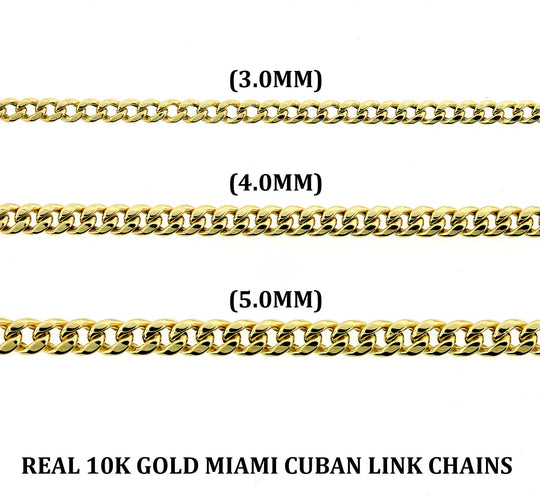 10K Yellow Gold 3mm 4mm 5mm Miami Cuban Link Chain Necklace, 10KT Real Gold