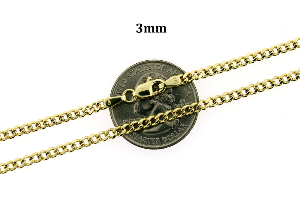 10K Solid Yellow Gold Men's 3mm Miami Cuban Link Chain Necklace, 10KT Real Gold