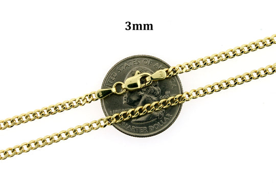 10K Yellow Gold 3mm 4mm 5mm Miami Cuban Link Chain Necklace, 10KT Real Gold