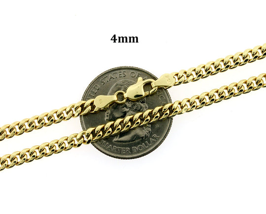 10K Yellow Gold 3mm 4mm 5mm Miami Cuban Link Chain Necklace, 10KT Real Gold