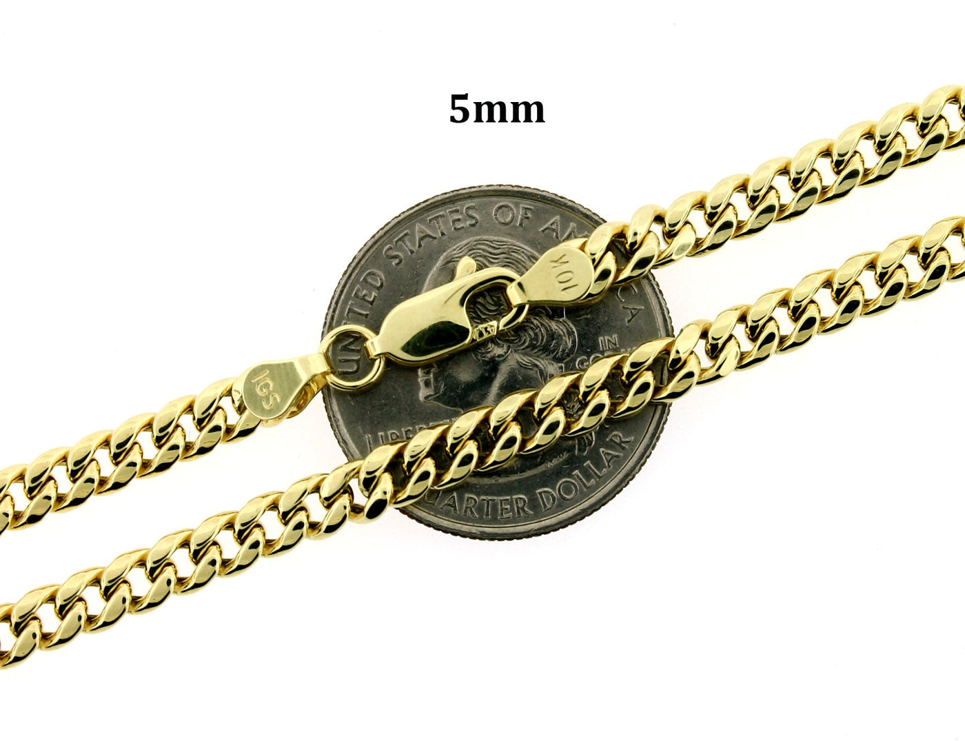 10K Solid Yellow Gold Men's 5mm Miami Cuban Link Chain Necklace, 10KT Real Gold