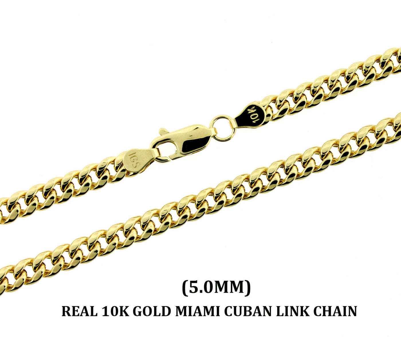 10K Solid Yellow Gold Men's 5mm Miami Cuban Link Chain Necklace, 10KT Real Gold