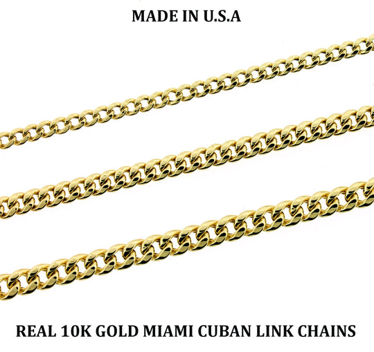 10K Yellow Gold 3mm 4mm 5mm Miami Cuban Link Chain Necklace, 10KT Real Gold