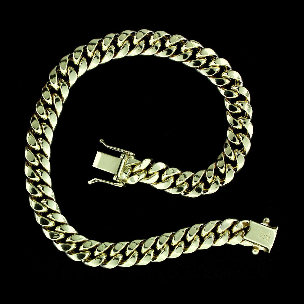 10K Yellow Gold Mens Miami Cuban Link Bracelet 10MM 9" Inch Box Lock