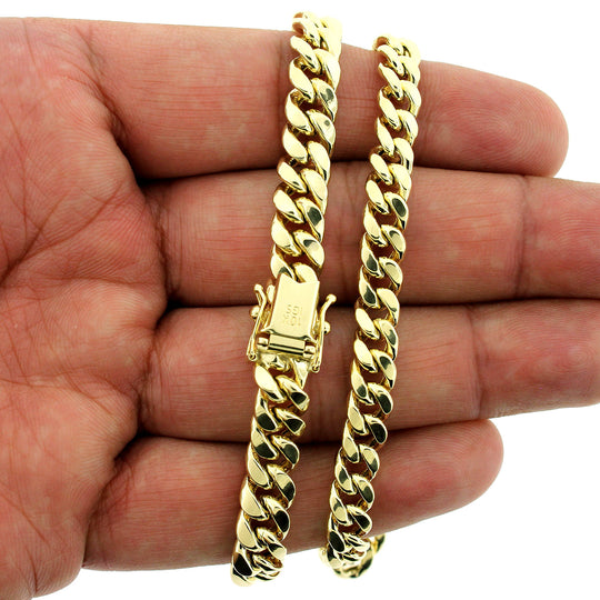 10K Yellow Gold Mens Miami Cuban Link Bracelet 8MM 9" Inch Box Lock