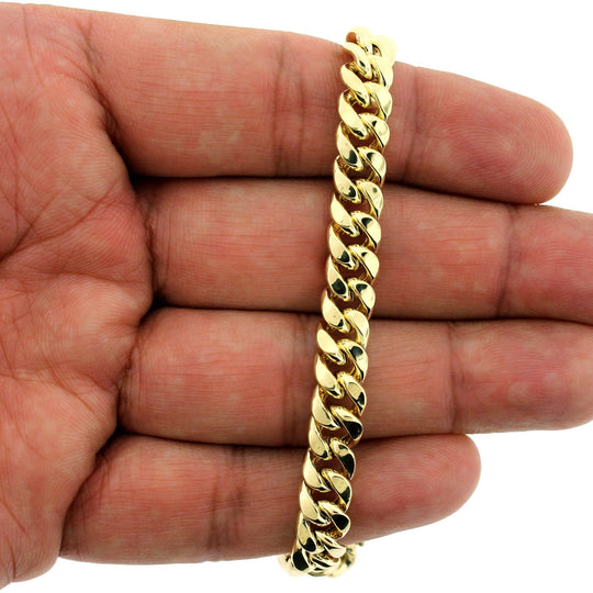 10K Yellow Gold Mens Miami Cuban Link Bracelet 8MM 9" Inch Box Lock