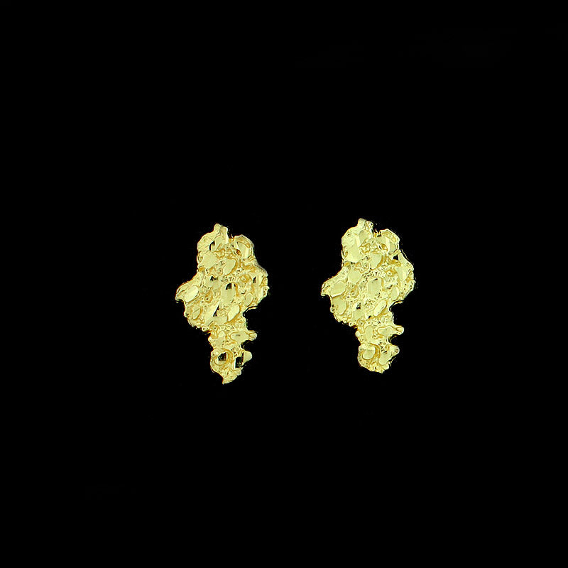 Mens Real 10K Solid Yellow Gold Large Nugget Stud Earrings