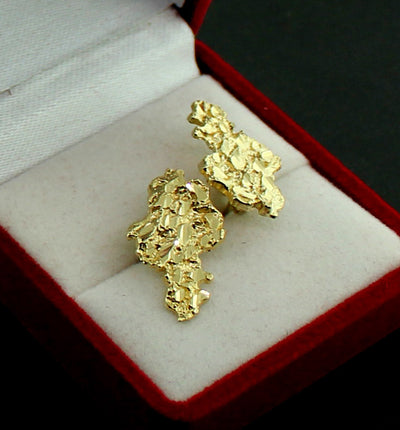 Mens Real 10K Solid Yellow Gold Large Nugget Stud Earrings
