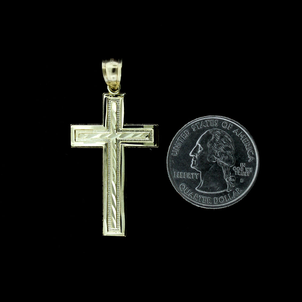 10K Yellow Gold Mens Cross Pendant Large Diamond Cut Jesus Charm, 10KT Real Gold