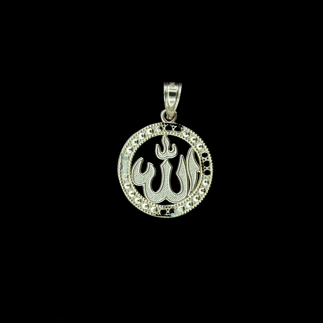 Real 10K Yellow Gold Diamond Cut Islamic Allah Arabic Charm Pendant &amp; Rope Chain