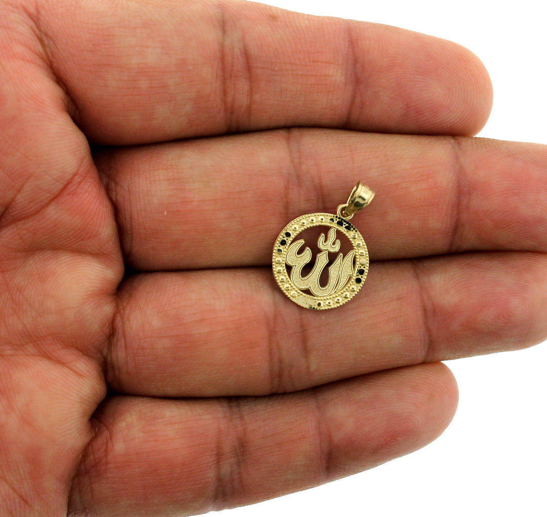 Real 10K Yellow Gold Diamond Cut Islamic Muslim Arabic Allah Charm Pendant