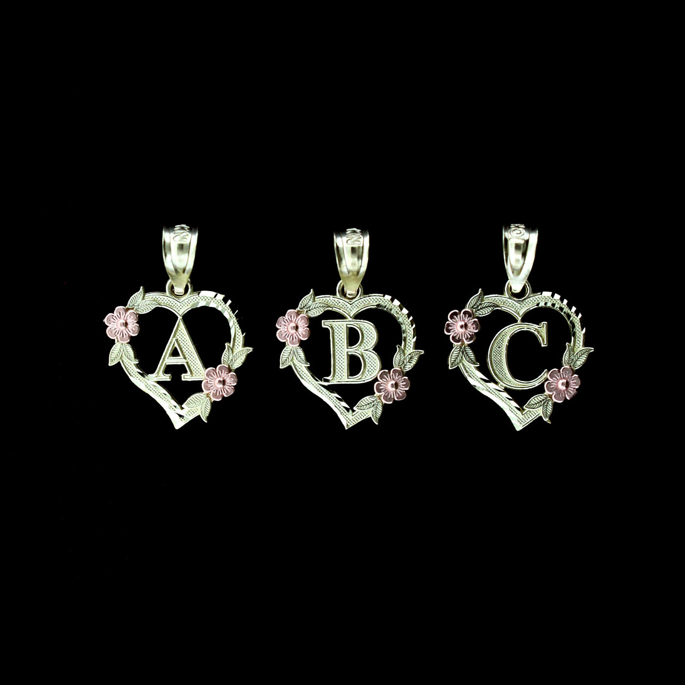 10K Solid Yellow Gold Heart Initial Letter Charm Pendant A-Z Alphabet Rope Chain Necklace Set