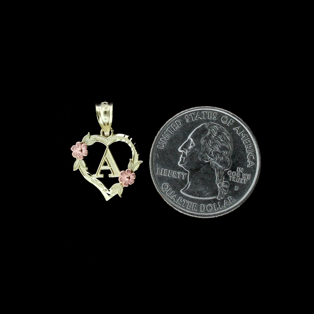10K Solid Yellow Gold Heart Initial Letter Charm Pendant A-Z Alphabet Rope Chain Necklace Set