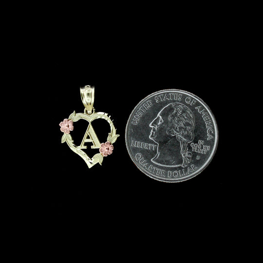 10K Solid Yellow Gold Heart Initial Letter Charm Pendant A-Z Alphabet Rope Chain Necklace Set