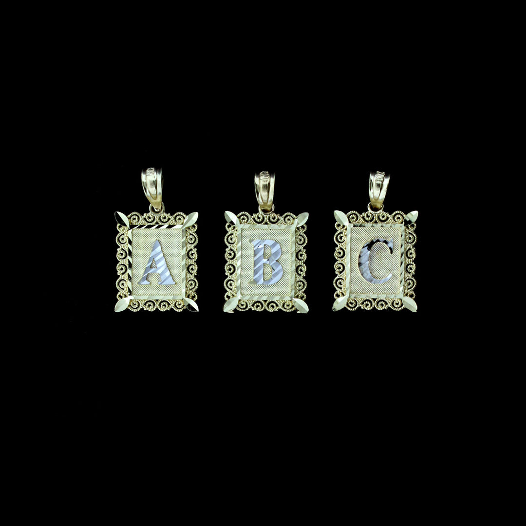 10K Solid Yellow Gold Initial Letter Plate Pendant A-Z Alphabet Charm Rope Chain Necklace Set