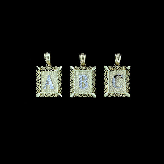 10K Solid Yellow Gold Initial Letter Plate Pendant A-Z Alphabet Charm Rope Chain Necklace Set