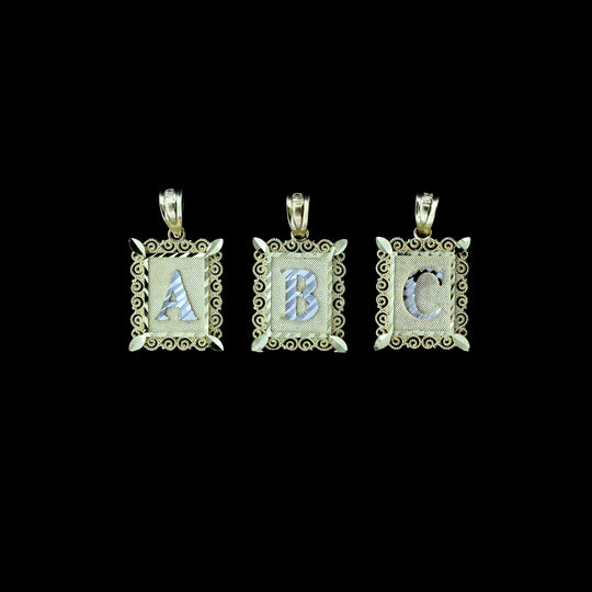 10K Solid Yellow Gold Initial Letter Plate Pendant A-Z Alphabet Necklace Charm