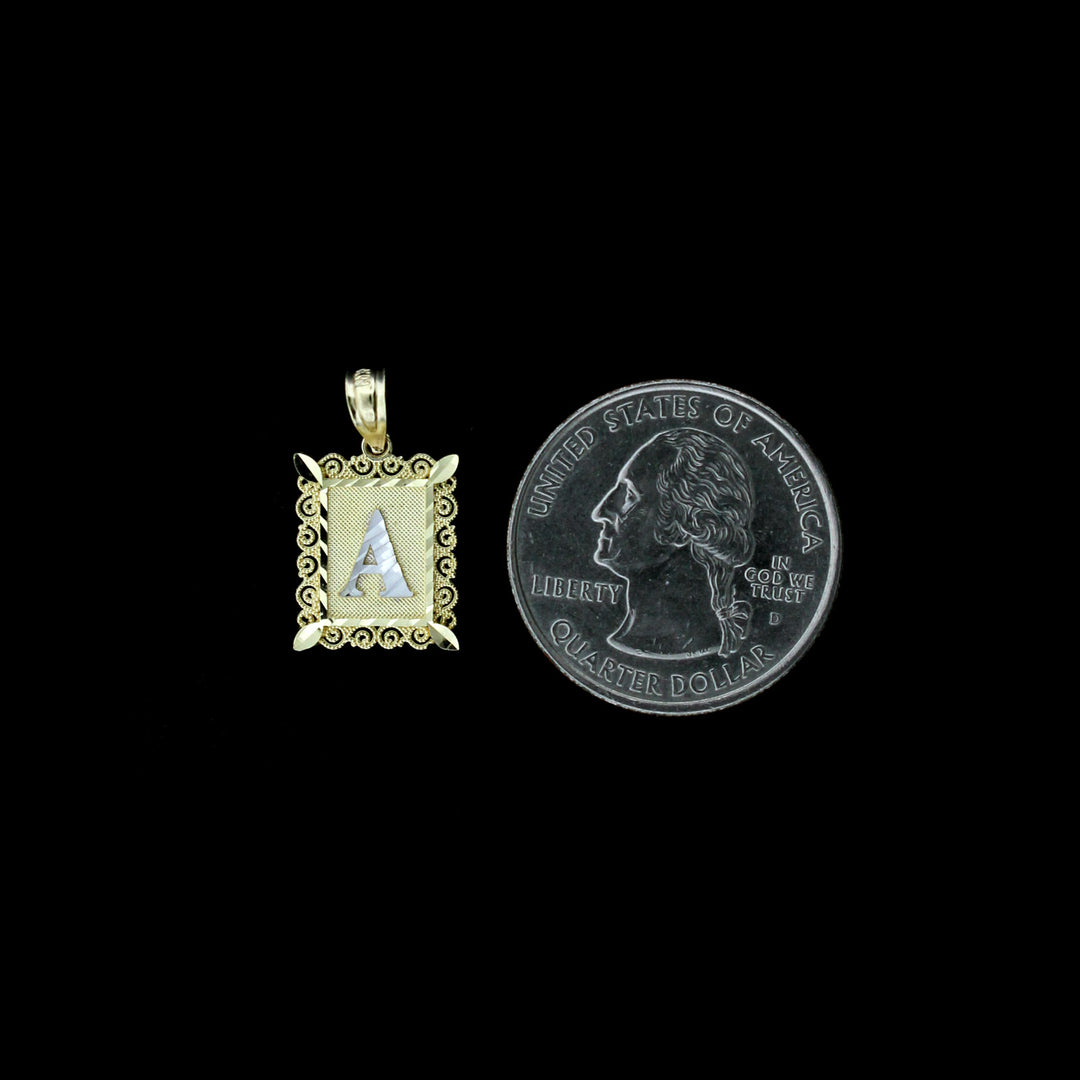 10K Solid Yellow Gold Initial Letter Plate Pendant A-Z Alphabet Charm Rope Chain Necklace Set