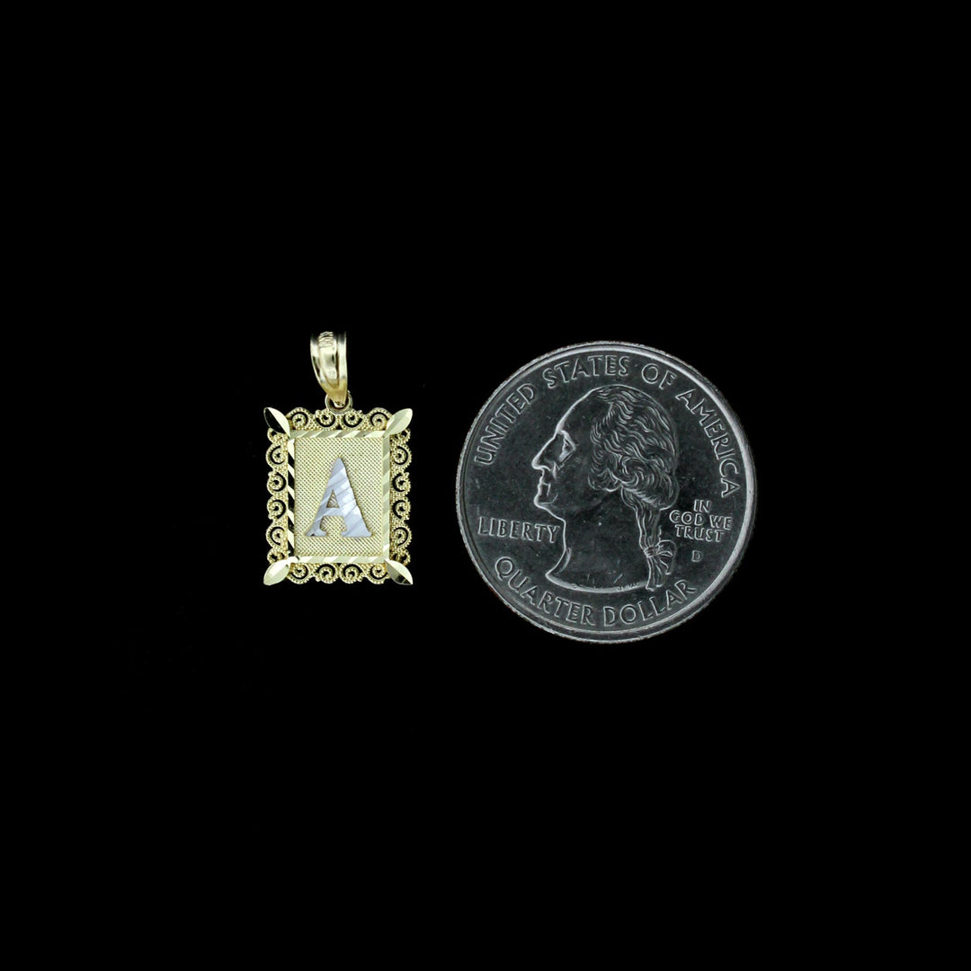 10K Solid Yellow Gold Initial Letter Plate Pendant A-Z Alphabet Necklace Charm
