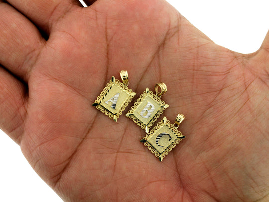10K Solid Yellow Gold Initial Letter Plate Pendant A-Z Alphabet Necklace Charm