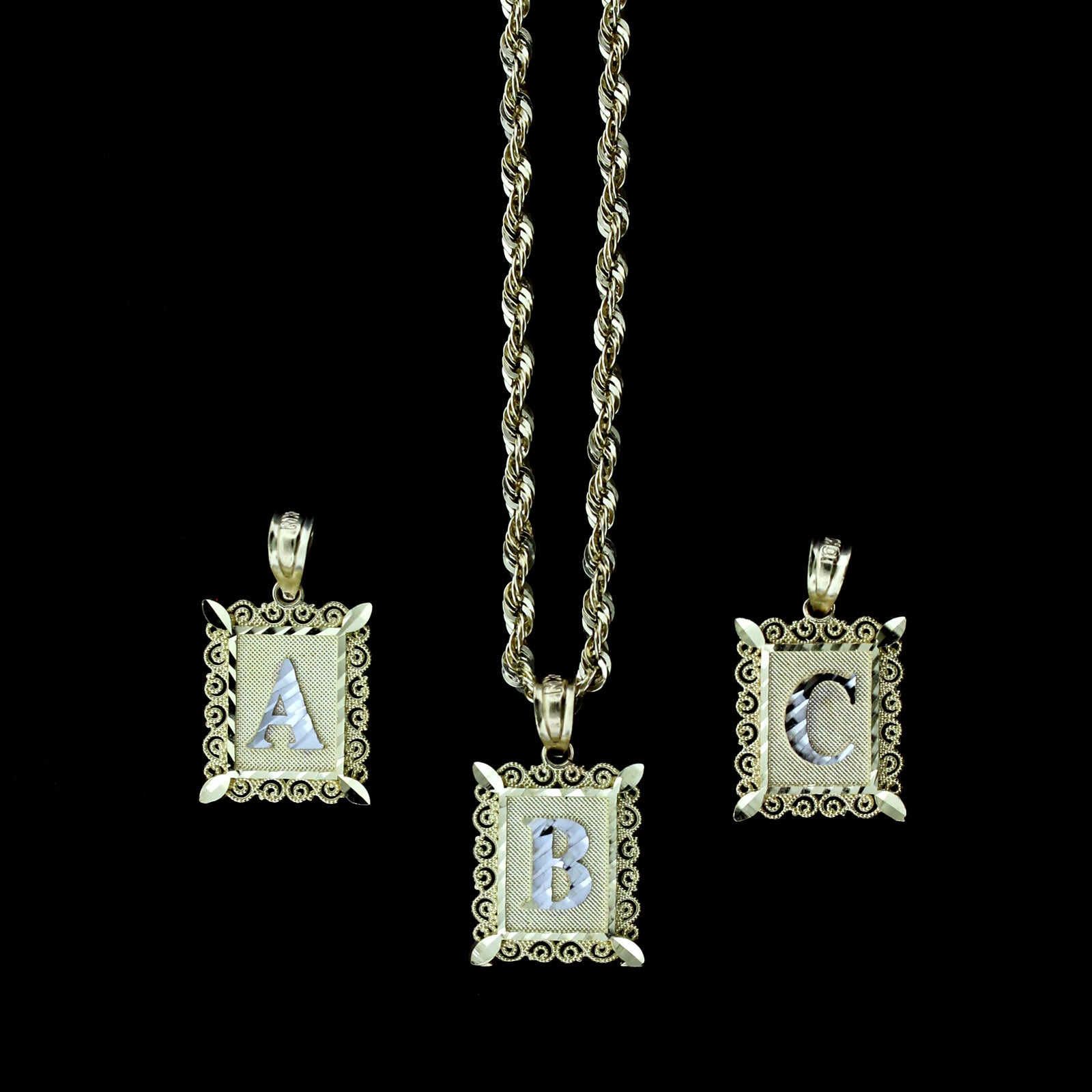 10K Solid Yellow Gold Initial Letter Plate Pendant A-Z Alphabet Charm ...