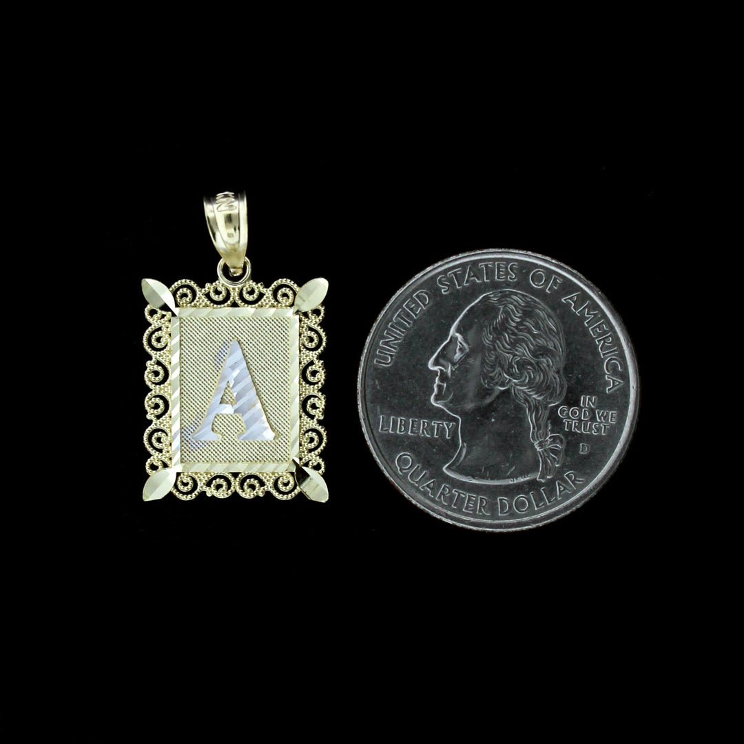 10K Solid Yellow Gold Large Initial Letter Plate Pendant A-Z Alphabet Necklace Charm