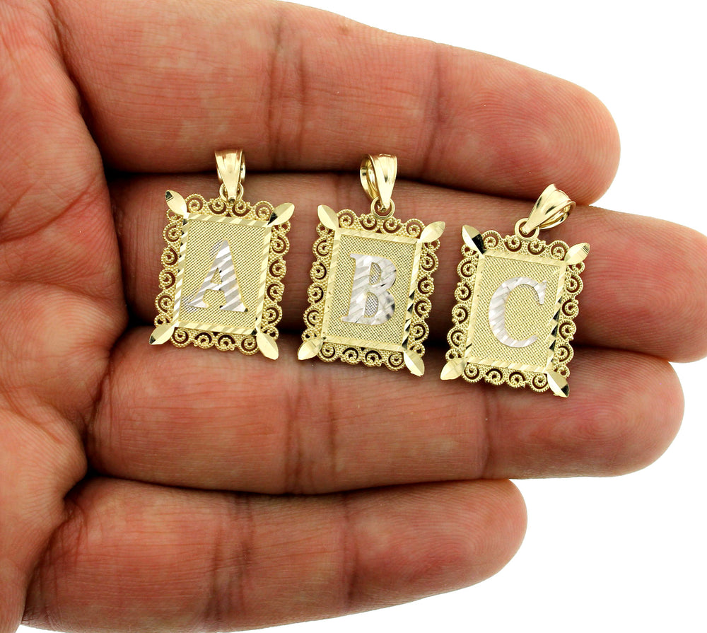 10K Solid Yellow Gold Large Initial Letter Plate Pendant A-Z Alphabet Necklace Charm