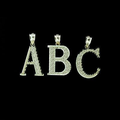 10K Yellow Gold Diamond Cut Initial Letter Pendant A-Z Alphabet Necklace Charm