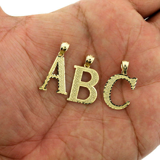 10K Yellow Gold Diamond Cut Initial Letter Pendant A-Z Alphabet Necklace Charm