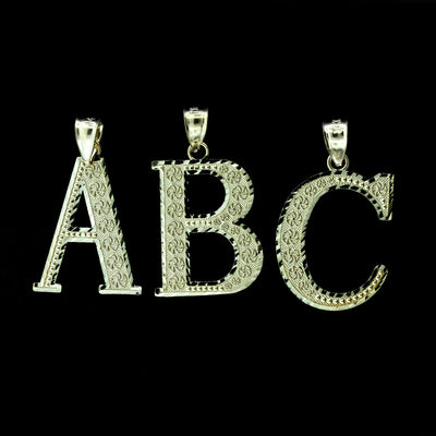 10K Yellow Gold Large Diamond Cut Initial Letter Pendant A-Z Alphabet Necklace Charm