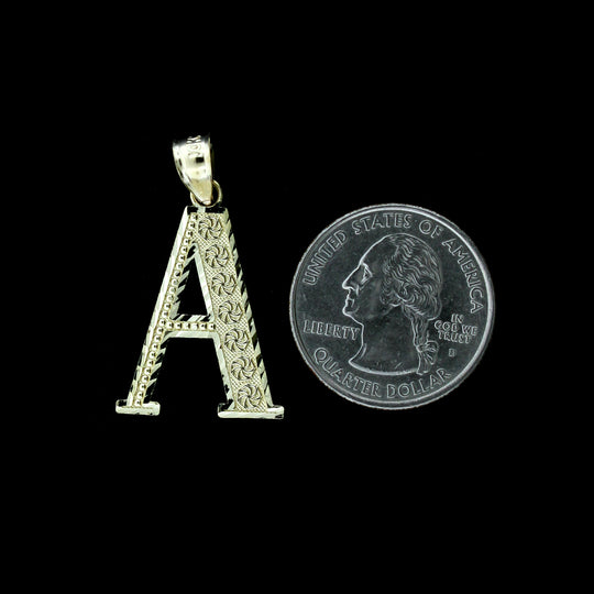 10K Yellow Gold Diamond Cut Initial Letter Charm Pendant A-Z Alphabet Rope Chain Necklace Set