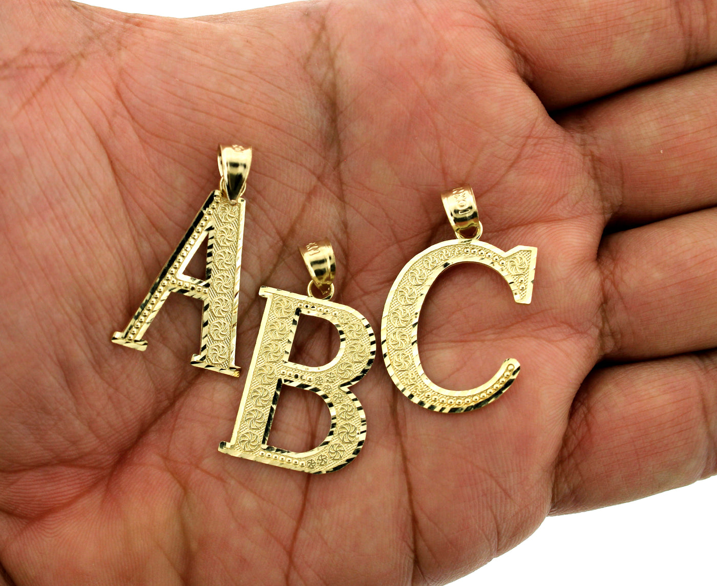 10K Yellow Gold Diamond Cut Initial Letter Charm Pendant A-Z Alphabet Rope Chain Necklace Set