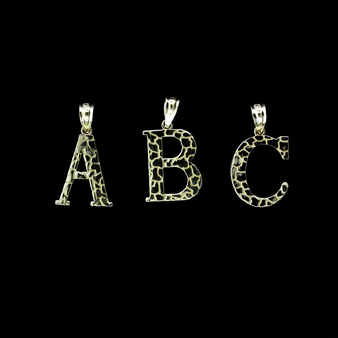 10K Solid Yellow Gold Nugget Initial Letter Pendant A-Z Alphabet Necklace Charm
